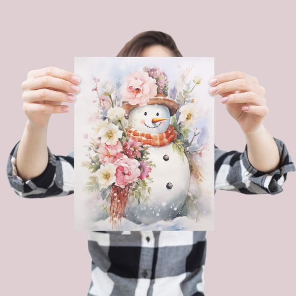 Watercolor Snowman Christmas Theme Wall Art Illustration Print Unframed - Picture 4 of 5